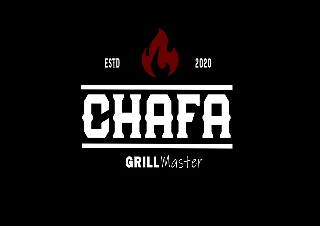 Chafa Grill Master Logo - Fuego y Texto Estilizado